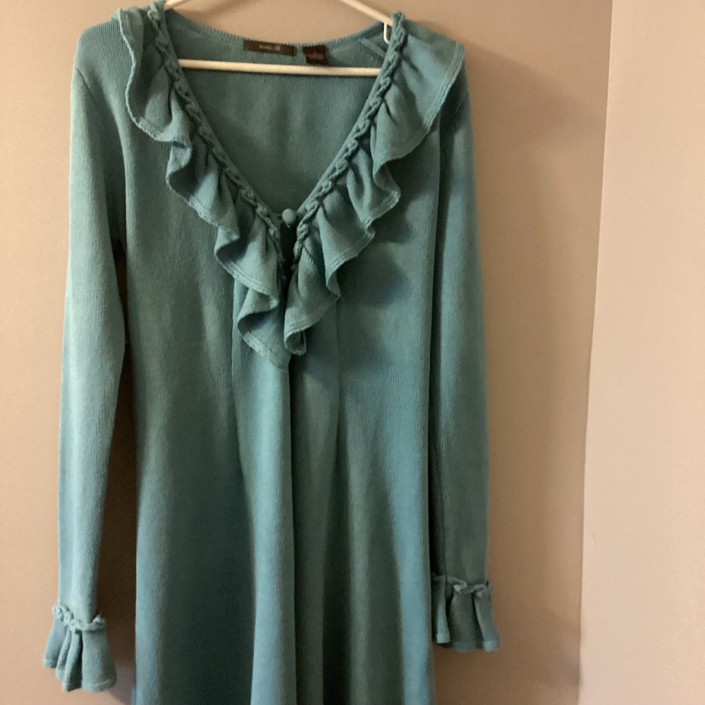 Heather B Sweaters | Heather B Teal Blue Knit  Long Cardigan/Sweater - size S